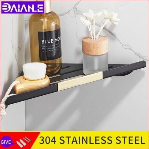 Bathroom corner shelf 304 stainless steel black + gold triangle shelf wall mount shower storage organizer rack shampoo shelves