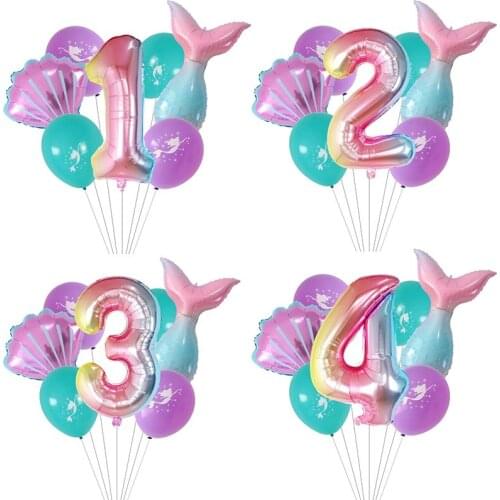 7pcs/set Little Mermaid Party Balloons 30inch Number Foil Balloon Kids Birthday Party Baby Shower Decoration Supplies Air Globos