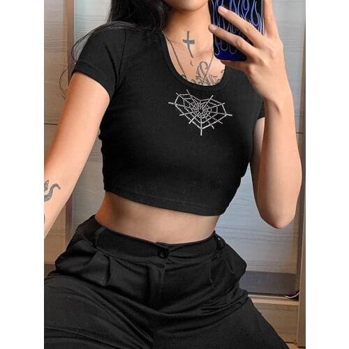 Fashion Womens T-shirt 2021 Summer Ladies Short Sleeve Letter Print Hollow Out Crop Tops Club Sexy Punk Basic Tee Shirts Female