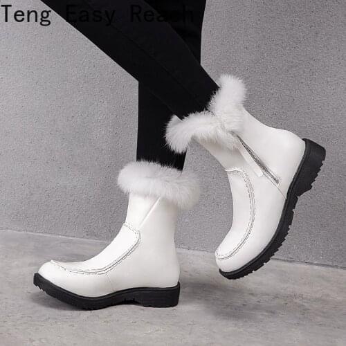 Womens Fashion snow boots PU Leather Platform Female Bandage Ankle Boot Zipper Thick Bottom Non Slip Woman boots Winter 2021