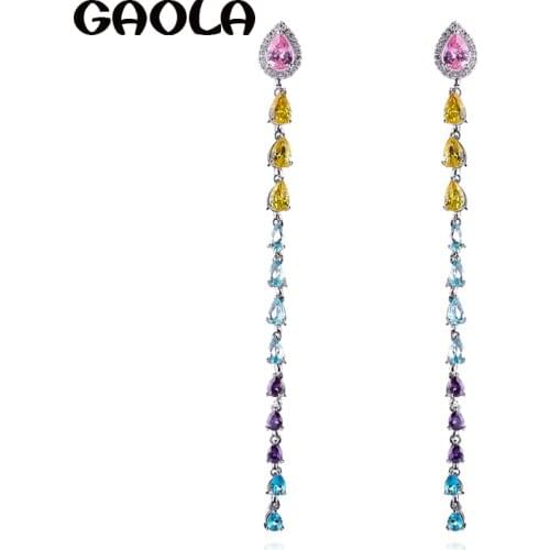 GAOLA Hot Sale Classic Long Colorful Rhinestone Dangle Earrings Many Waterdrops CZ In Series Earring For Women GLE7748Y