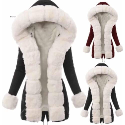 Winter Women Long Cotton Coat Faux Fur Jacket Thick Plush Wool Coat Female Hairy Overcoat Fluffy Warm Outerwear Plus Size