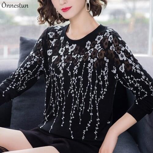 Print Sweater Casual Spring Clothes For Women Pullover Plus Size Knitted Pull Femme Long Sleeve Soft Hollow Women Sweater