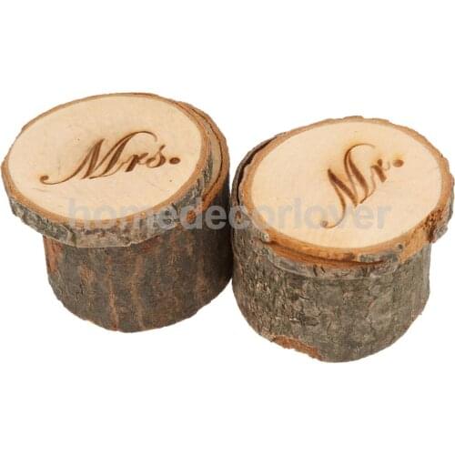 1 Set of 2pcs Mr & Mrs Vintage Shabby Chic Rustic Wedding Ring Pillow Bearer Holder Box Wooden