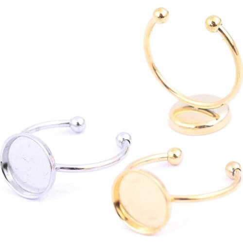10pcs Fit 10mm Cabochon Ring Base Blanks Stainless Steel Gold Plated Fingerring Bezel Setting Trays Diy Accessories