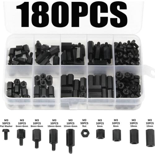 180Pcs M3 Mixed Female Male Hex Nylon Standoff Spacer Column For PCB Motherboard Fixed Plastic Spacing Screws Set