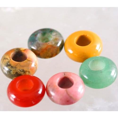 5Pcs Big Hole Beads Natural Stone Red Onyx 14mm Spacer Bead Pink Rhodonite For Jewelry Making Women Men Ring Gem White Opal Bead