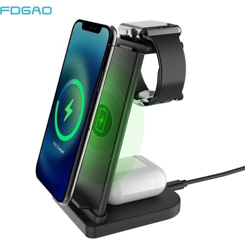15W Qi Fast Wireless Charger Stand For iPhone 12 11 XS Apple Watch 3 in 1 Foldable Charging Dock Station for Airpods Pro iWatch