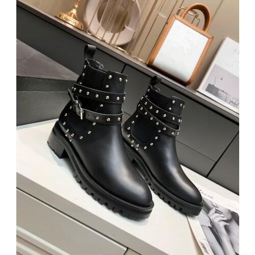Boots for Women Fashion Round Toe Mid-Calf With Rivet Martin Boots Height Increasing Slip-on Winter Boots Female Botas de Mujer