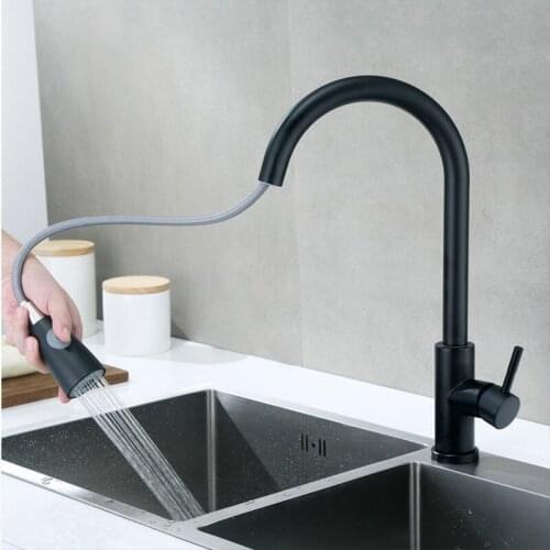 Black Kitchen Faucet Two Function Single Handle Pull Out Mixer Hot and Cold Water Taps Deck Mounted