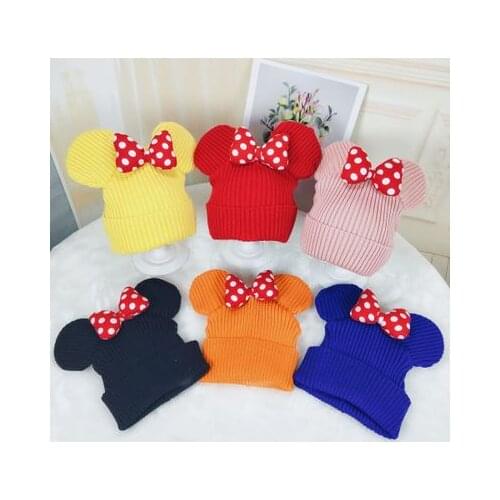 Children Hat Cute Dot Bowknot Knitted Winter Hat Baby Boys Girls Bow Caps Warm Beanie for Christmas