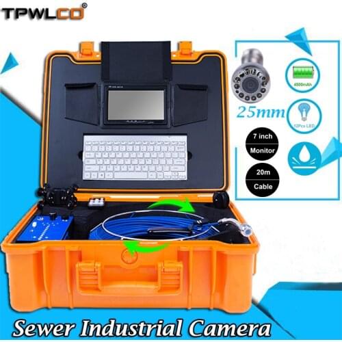 25mm HD 1080P Sewer Industrial Camera 7” TFT LCD Screen Video Drain Pipe Inspection Endoscope System 20m Cable With Keyboard