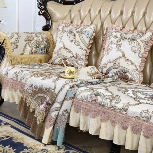 European Lace Jacquard Floral Slipcovers Sofa Cover for Living Room Chenille Vintage 1/2/3/4-Seat Single Armchair Couch Cover