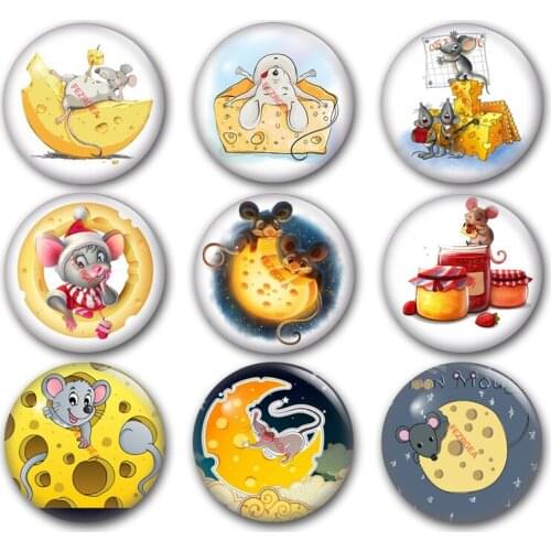 Mouse and cheese glass cabochon,year of rat animals cute mouse Round photo glass cabochon demo flat back Making findings