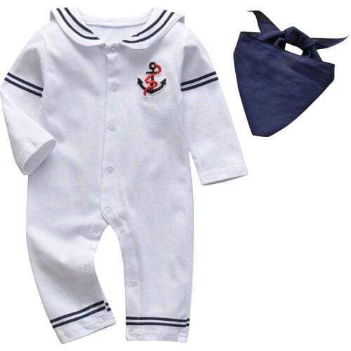 New Cotton Newborn Baby Boys Girls Romper Cool Long Sleeve White Navy Sailor Uniforms Unisex Jumpsuit Baby Clothes Outfits