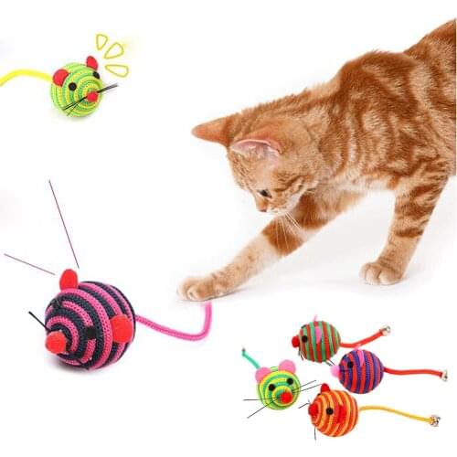 Colorful Nylon Rope Cat False Mouse Toy Kitten Playing Mini Cartoon Mice Ball Long Tail Bell Pet Funny Teaser Chasing Bite Toy