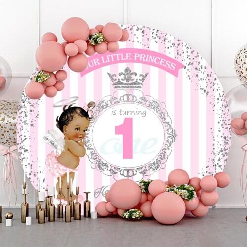Laeacco Baby 1st Birthday Stripe Backdrops For Photography Newborn Shower Customized Poster Round Circle Photo Photo Background