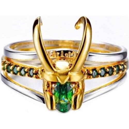 Loki Helmet Green Crystal Triple Rings for Women Men Jewelry Sets Vintage Punk Large A Set of Paired Ring Gold Plated 2021 Trend