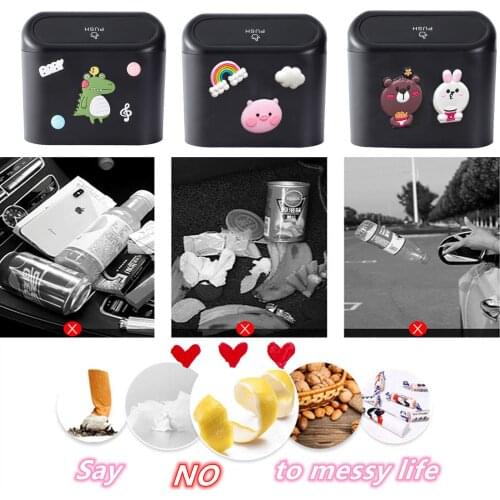 Cartoon Car Trash Bin Hanging Vehicle Garbage Dust Case Storage Box Pressing Type Trash Can Car Interior Accessories With 2 Hook