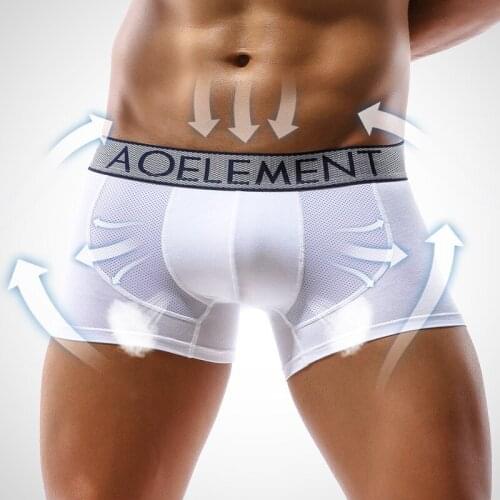 AOELEMENT Modal Mens Boxer Briefs Mesh Stitching Sexy Shorts Summer Ice Silk Mesh Youth Square Shorts Head Mens Boxers