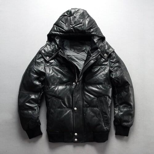2018 fashion winter down jacket solid real genuine leather jacket men black sheepskin thick coats casual short clothing