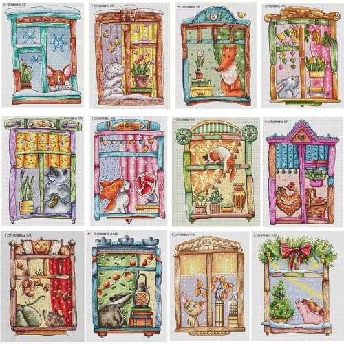 December animal windowsill counted 11CT 14CT 18CT DIY Cross Stitch Sets wholesale Cross-stitch Kits Embroidery Needlework