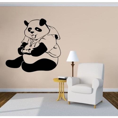 Panda Playing Game Sticker Wall Art Game Sticker For Home Living Room And Game Room Decoration Removable A002827