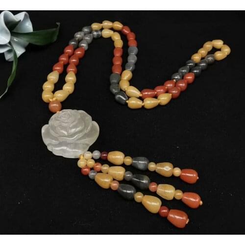 Nature multicolour Jade White rose Amulet Pendant Mala Bead Necklade Ornaments