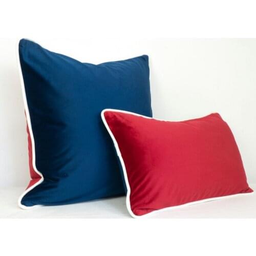 3 Colors Velvet Cushion Cover Dark Blue Red With White Piping Throw Pillow Case Soft No Balling-up Without Stuffing