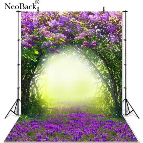 NeoBack Thin Vinyl Purple Floral Scenic Forest Garden Children Photo Backgrounds Printed Studio Photographic Backdrops 0959