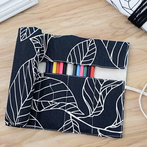 2020 New Creative Leaf Cotton Fabric Pencil Case 36 Holes Pen Bag Multifunctional Pens Box School Stationery Supplies Tools