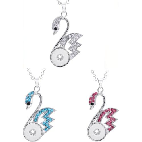 New Snap Jewelry Pendants Swan Snap Button Necklace with Chains fit 18mm Snap Button Jewelry For Women