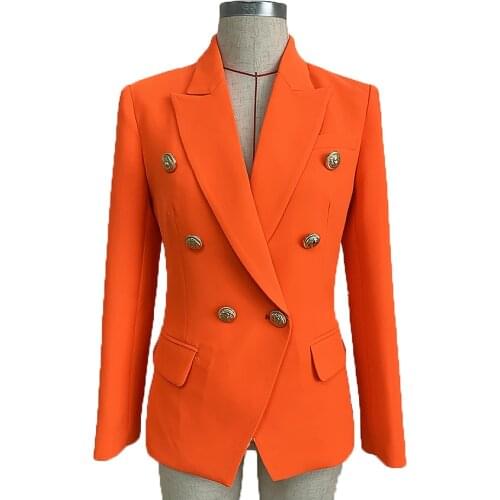 EXCELLENT Newest 2021 Baroque Designer Career Blazer for Women Ladies Lion Buttons Double Breasted Blazer Jacket Neon Orange