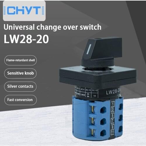 Manufacturer AC Transfer Switch LW28-20 660V 20A 2 Poles 1/2/3 Position Rotary Cam On-Off-On Elecrical Change Over Switch