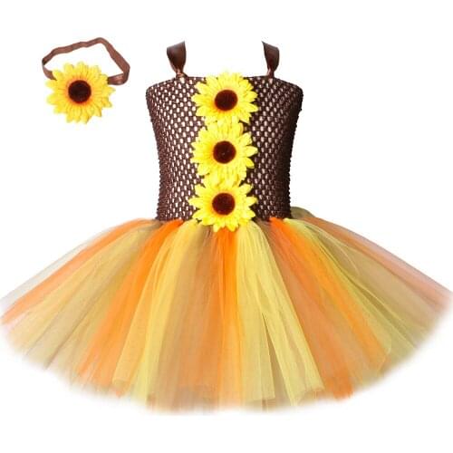Sunflower net yarn childrens dress princess tutu skirt Halloween party scarecrow acting costume suitable for any figure