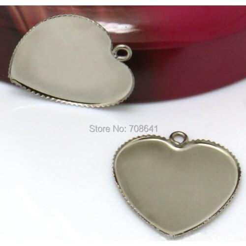 25mm Blank Stainless Steel Heart Bezel with a Loop Pendant Bases Settings Glass Cabochon Connector Pendant DIY Charms Findings