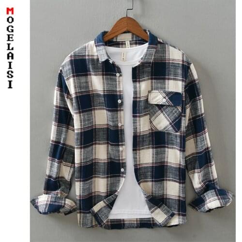 New Autumn plaid shirt men 100% cotton long sleeve fashion tops for man casual slim fit shirts high quality clothing 837