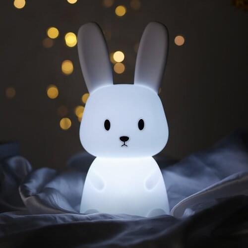 Rabbit LED Night Light Touch Sensor Colorful USB Rechargeable Bedroom Bedside Cartoon Silicone Bunny Lamp for Children Baby Gift