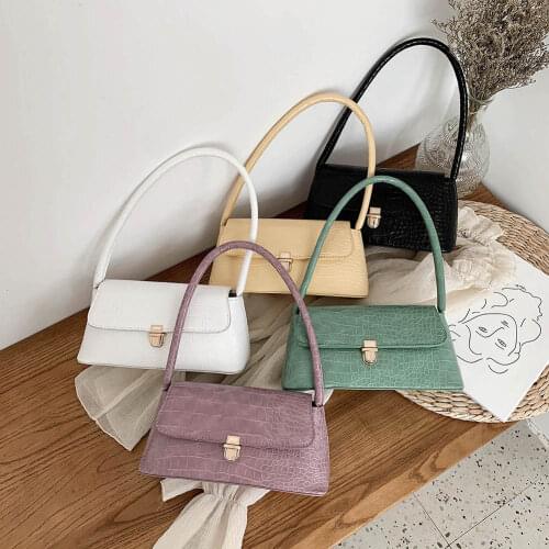 Alligator Pattern Small Shoulder Bags For Women 2021 PU Leather Underarm Bag bolsa feminina Baguette Bags Kawaii Lock Purses