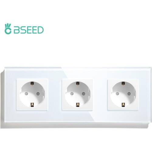 BSEED Triple Wall Socket EU Standard Power Crystal Glass Panel Electrical EU Socket White Black Gloden 110-240V