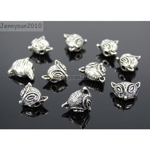 Vintage Antique Tibetan Silver Tone Solid Metal Fox Bracelet Connector Charm Beads 50Pcs/Pack