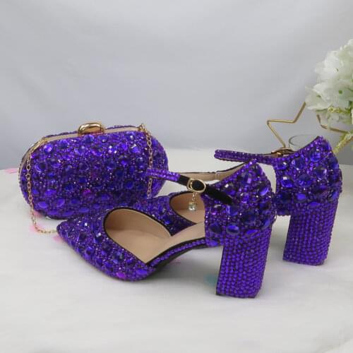 2020 New Arrival Summer Sky Blue Crystal Sandals Womens wedding shoes Bride Fashion Pointed toe Thick Heel Buckle Sandals woman