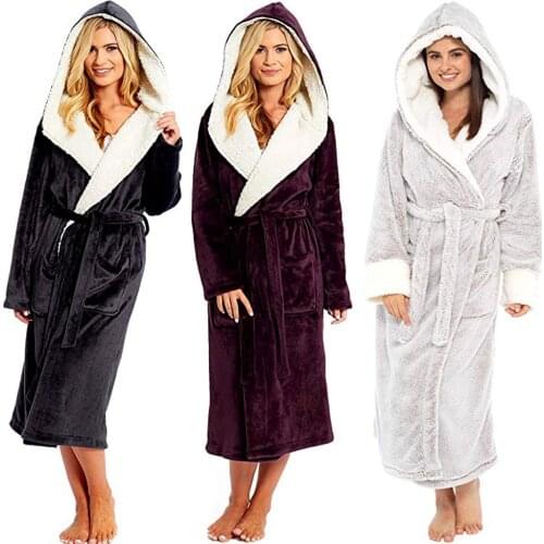 Women Robe Sleepwear Winter Plush Lengthened Shawl Bathrobe Home Clothes Long Sleeved Robe Coat Thicken Peignoir Polaire Femme