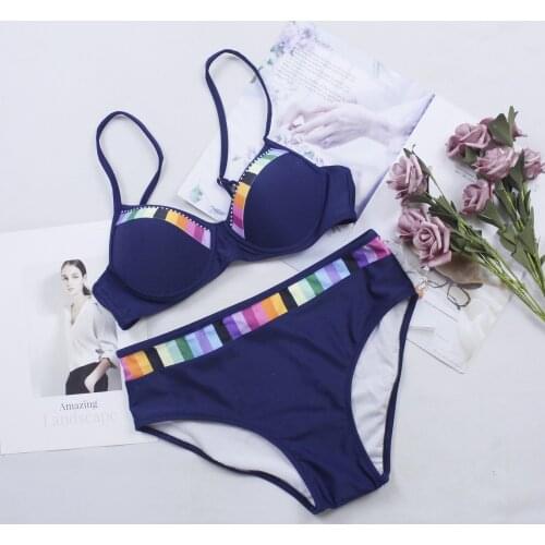 Women Bathing Suit Ladies Fashion Sport Sexy Solid Color Matching Push Up Bikini Liner Bra Beach Swimwear Biquini Set Beachwear