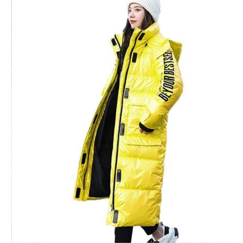 Women Winter Coat Fad New Winter Hooded Jacket Black Long Down Cotton Jacket Loose Warm Glossy Womens Parka Snow Coat Jacket