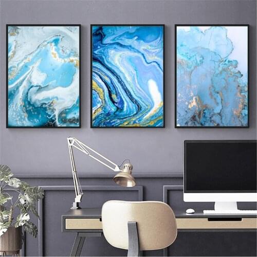 Fluid Painting Light Blue Abstract Poster Canvas Print Painting Wall Art Living Room Home Decoration