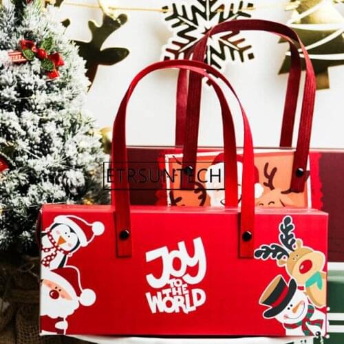 100pcs Christmas Handle Gift Box Candy Cookie Paper Boxes Cupcake Chocolate Biscuit Nougat For Merry Christmas