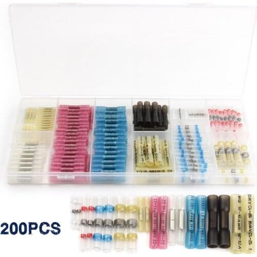 200PCS Heat Shrink Sordering Terminals Waterproof Solder Sleeve Tube & Heat Shrink Butt Wire Connectors Kit