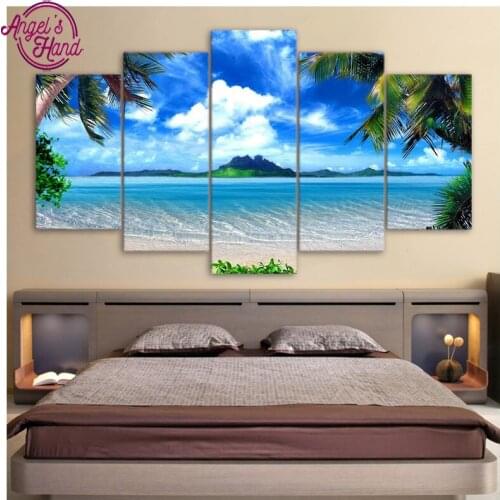 5d DIY Diamond Painting Beach sea nature scenery Cross Stitch Kits Full Diamond Embroidery 3D Diamond Mosaic Needlework 5 pcs