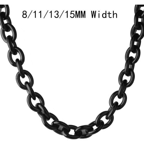 8/11/13/15MM High Quality 316L Stainless Steel Black Jewelry Rolo Oval Link Chain Mens Heavy Necklace Or Bracelet Bangle 7-40"